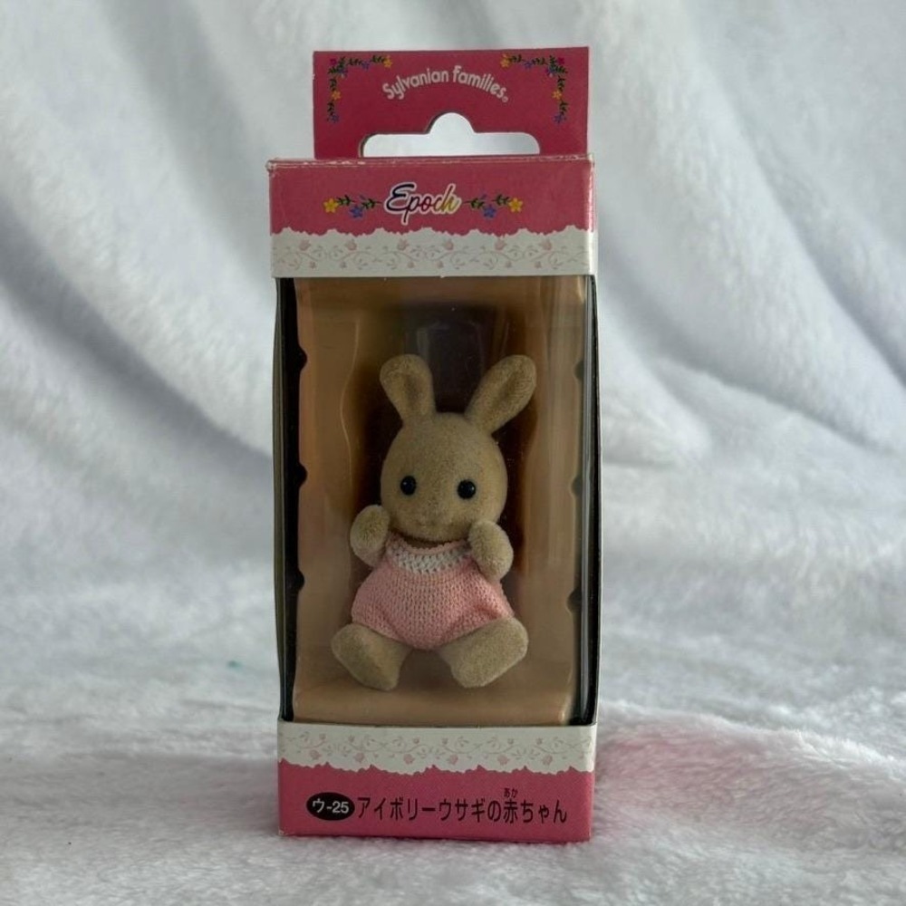 Sylvanian Families Ivory Rabbit Baby Doll Figure Toy Pink Knit Outfit EPOCH